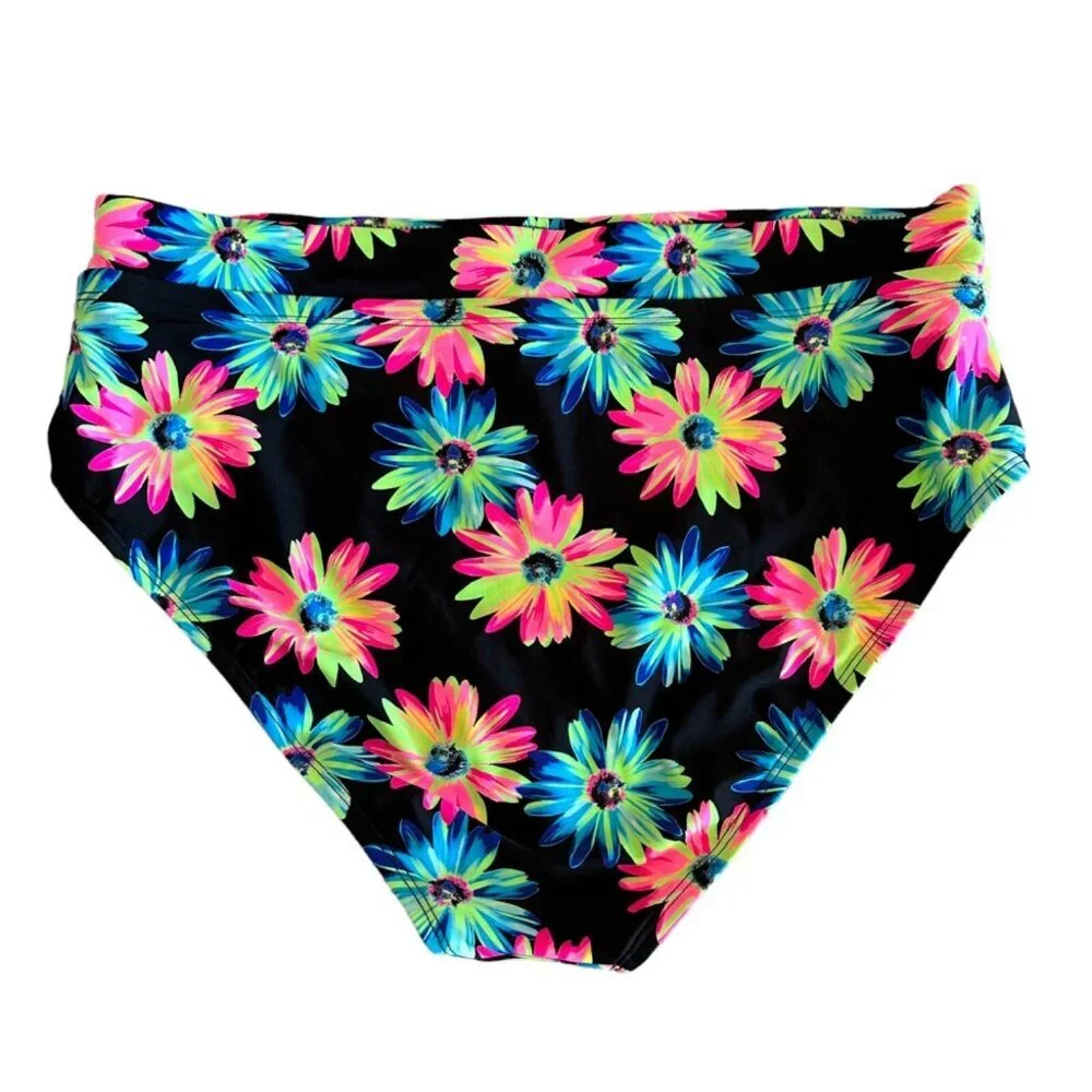 California Waves Womens Size 16/18 Gerber Daisy High Waist Bikini‎ Bottoms NWT